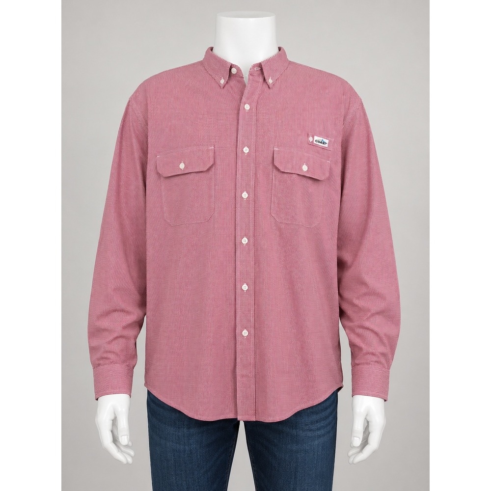 Coast Marina Fishing Shirt Mens XL Red Gingham Long Sleeve Button Down Vented